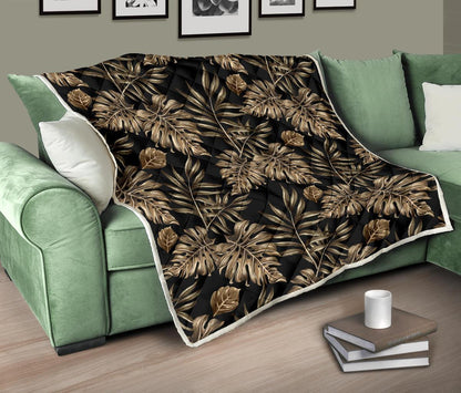 Brown Tropical Palm Leaves Premium Quilt-JTAMIGO.COM