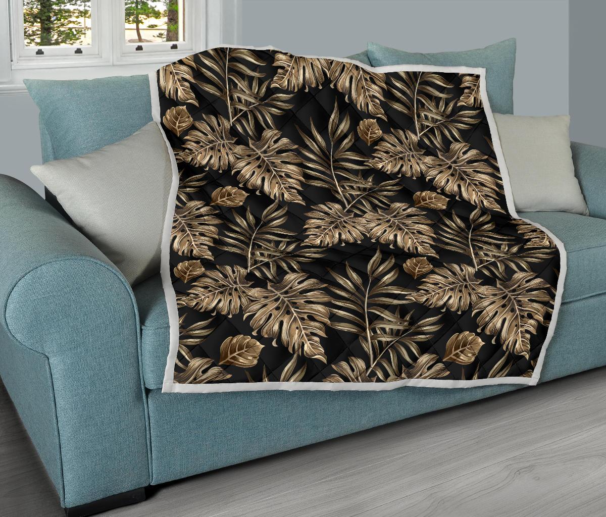 Brown Tropical Palm Leaves Premium Quilt-JTAMIGO.COM
