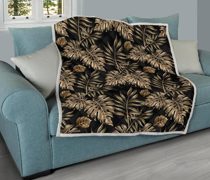 Brown Tropical Palm Leaves Premium Quilt-JTAMIGO.COM