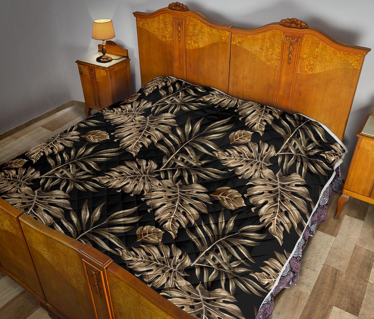 Brown Tropical Palm Leaves Premium Quilt-JTAMIGO.COM