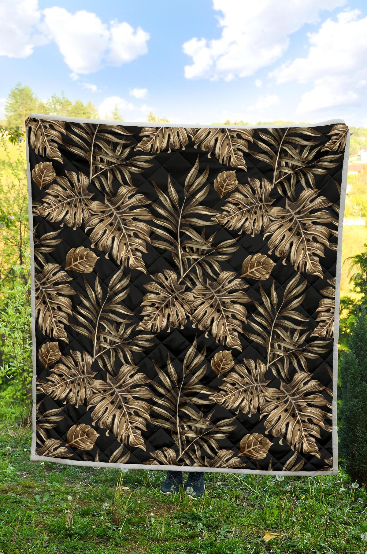 Brown Tropical Palm Leaves Premium Quilt-JTAMIGO.COM