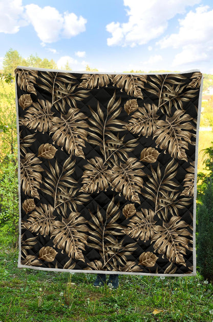 Brown Tropical Palm Leaves Premium Quilt-JTAMIGO.COM