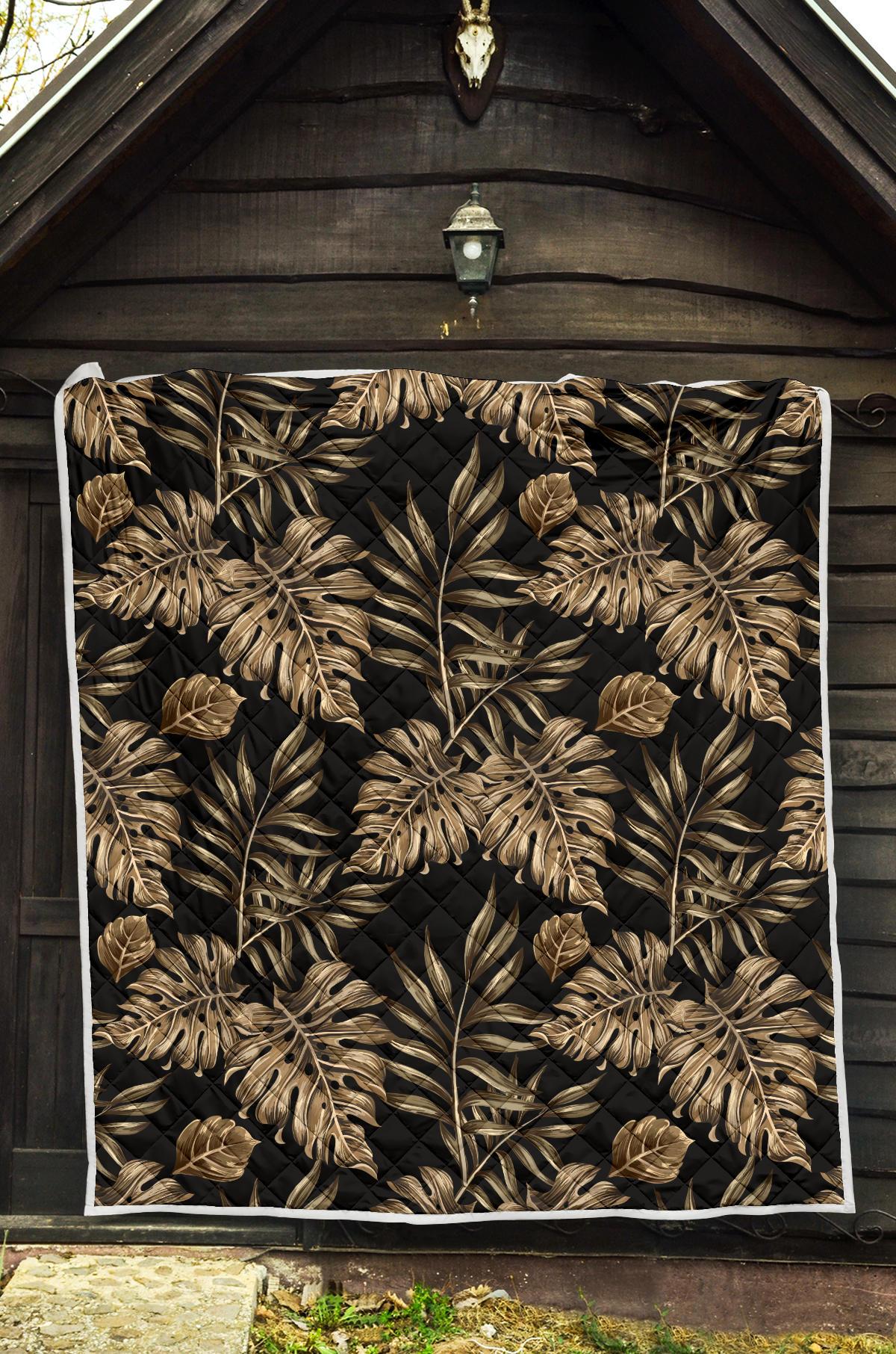 Brown Tropical Palm Leaves Premium Quilt-JTAMIGO.COM