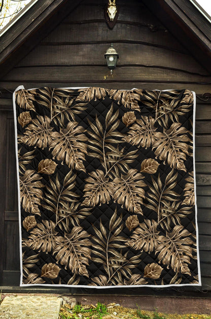 Brown Tropical Palm Leaves Premium Quilt-JTAMIGO.COM