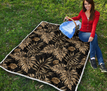 Brown Tropical Palm Leaves Premium Quilt-JTAMIGO.COM