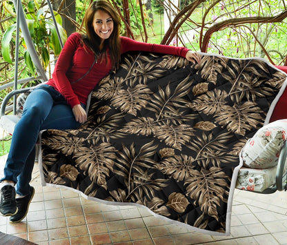 Brown Tropical Palm Leaves Premium Quilt-JTAMIGO.COM