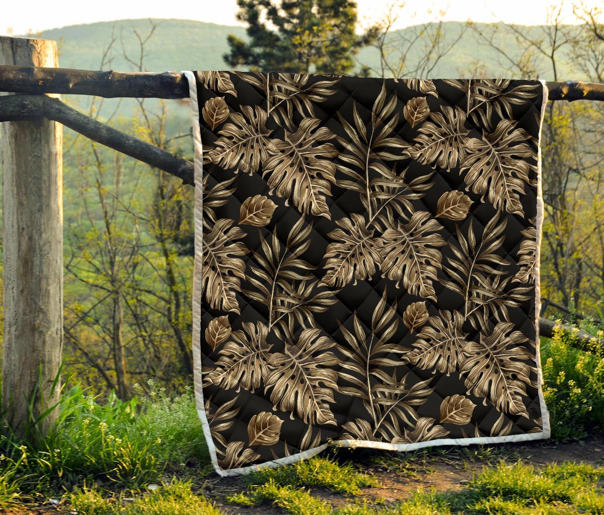 Brown Tropical Palm Leaves Premium Quilt-JTAMIGO.COM