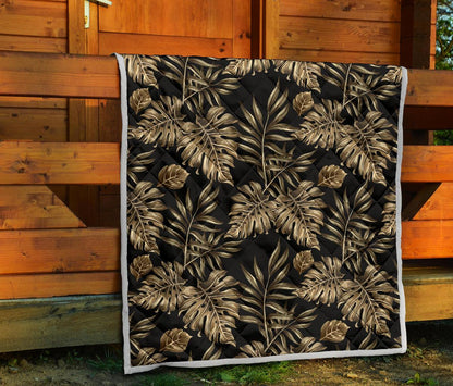 Brown Tropical Palm Leaves Premium Quilt-JTAMIGO.COM