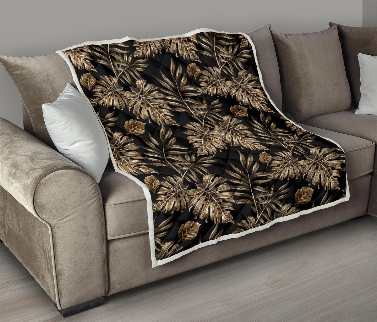 Brown Tropical Palm Leaves Premium Quilt-JTAMIGO.COM