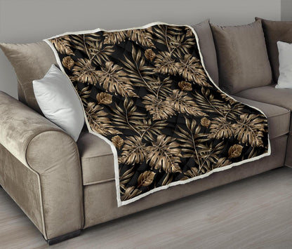 Brown Tropical Palm Leaves Premium Quilt-JTAMIGO.COM
