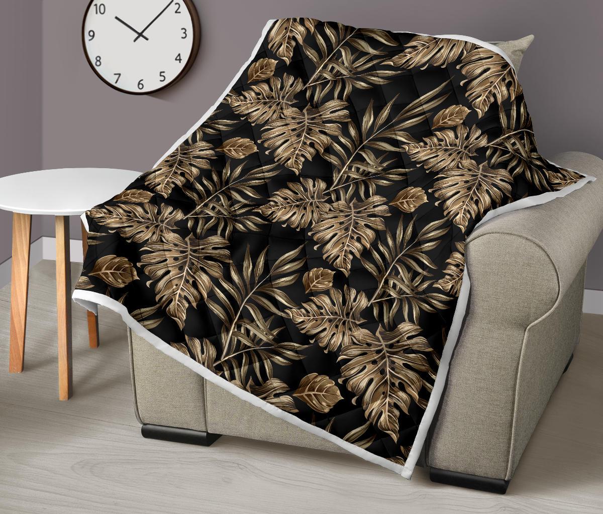 Brown Tropical Palm Leaves Premium Quilt-JTAMIGO.COM