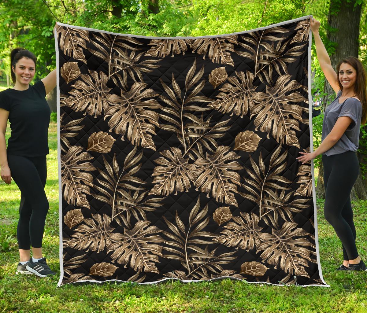 Brown Tropical Palm Leaves Premium Quilt-JTAMIGO.COM