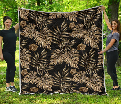 Brown Tropical Palm Leaves Premium Quilt-JTAMIGO.COM