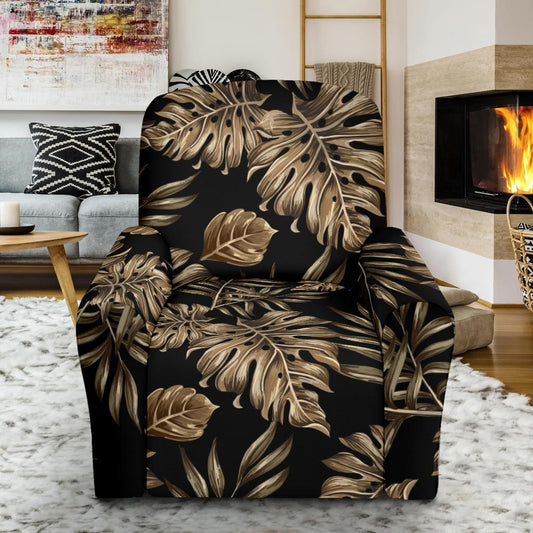 Brown Tropical Palm Leaves Single Sofa Slipcover -JTAMIGO.COM