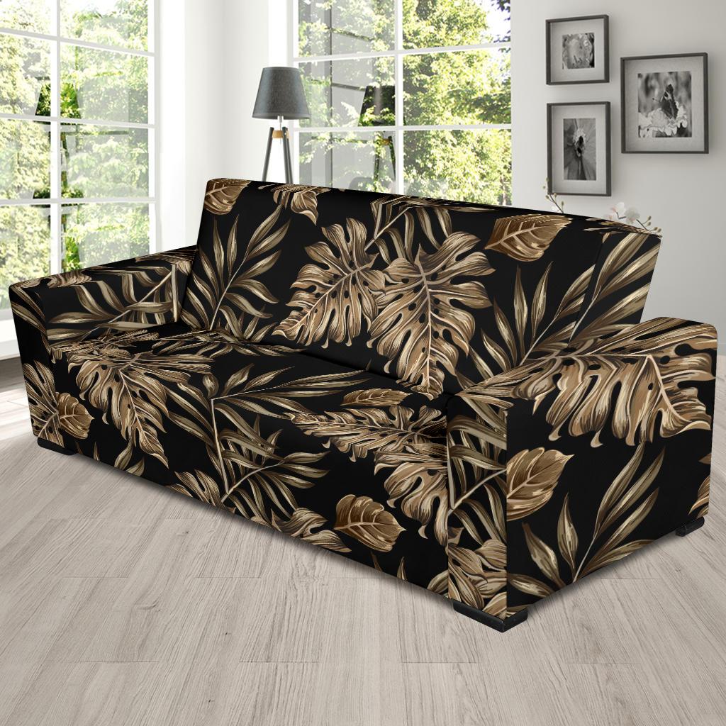 Brown Tropical Palm Leaves Sofa Slipcover-JTAMIGO.COM