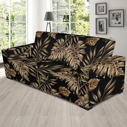 Brown Tropical Palm Leaves Sofa Slipcover-JTAMIGO.COM