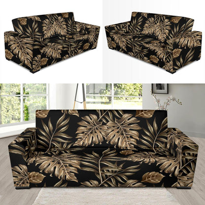 Brown Tropical Palm Leaves Sofa Slipcover-JTAMIGO.COM