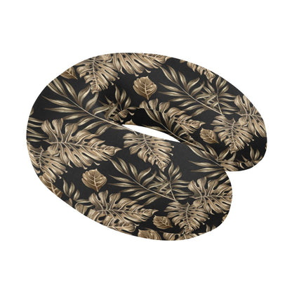 Brown Tropical Palm Leaves U-Shaped Travel Neck Pillow-JTAMIGO.COM