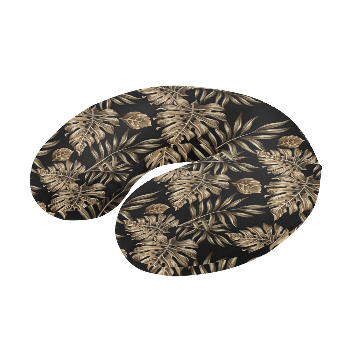 Brown Tropical Palm Leaves U-Shaped Travel Neck Pillow-JTAMIGO.COM