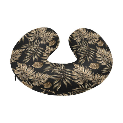 Brown Tropical Palm Leaves U-Shaped Travel Neck Pillow-JTAMIGO.COM