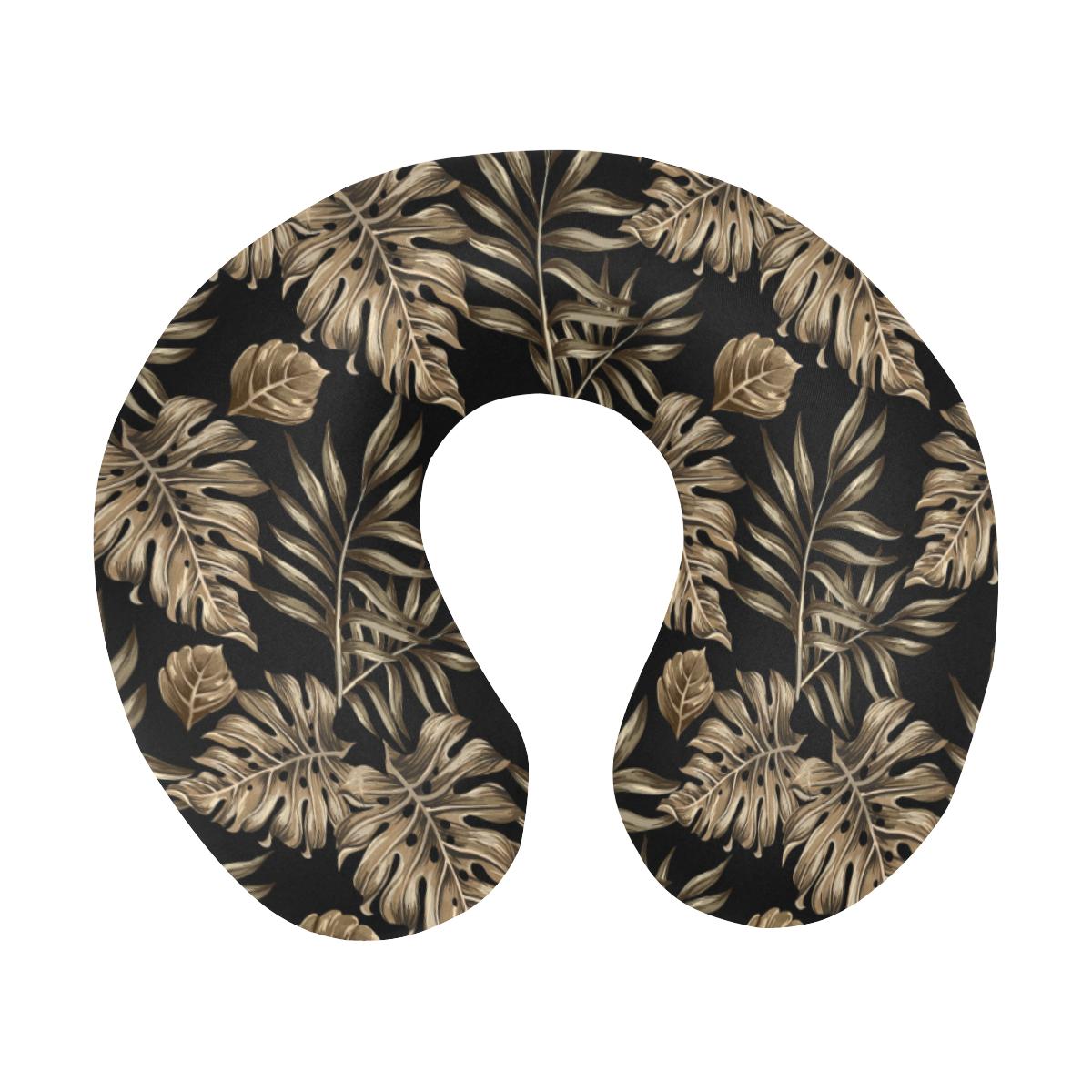 Brown Tropical Palm Leaves U-Shaped Travel Neck Pillow-JTAMIGO.COM