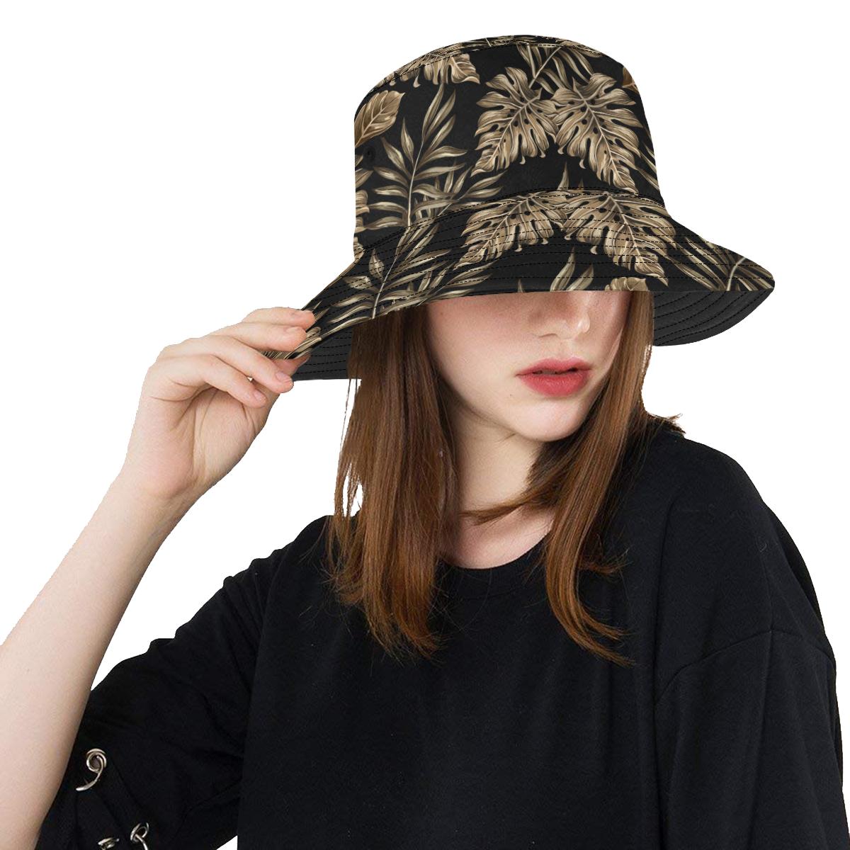 Brown Tropical Palm Leaves Unisex Bucket Hat