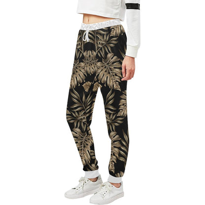 Brown Tropical Palm Leaves Unisex Casual Sweatpants (Model L11)-JTAMIGO.COM