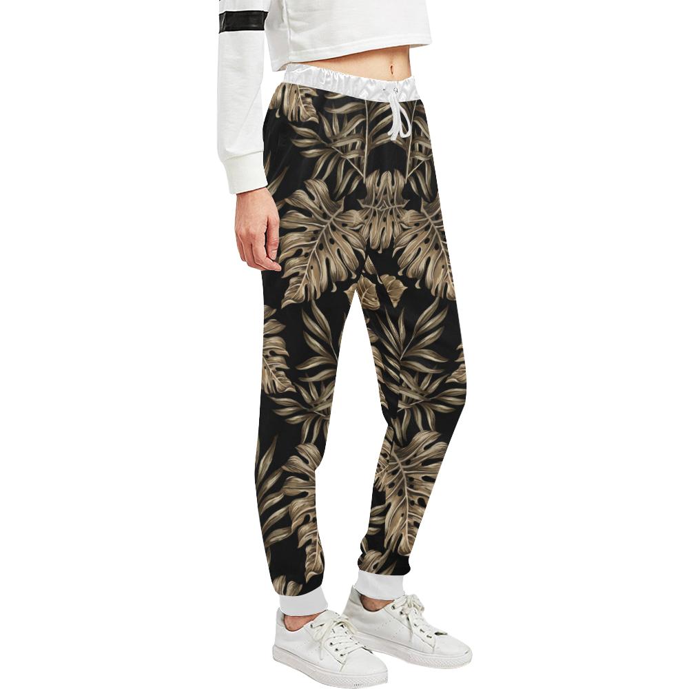 Brown Tropical Palm Leaves Unisex Casual Sweatpants (Model L11)-JTAMIGO.COM
