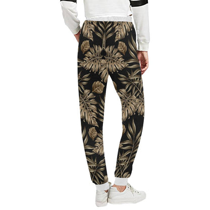 Brown Tropical Palm Leaves Unisex Casual Sweatpants (Model L11)-JTAMIGO.COM