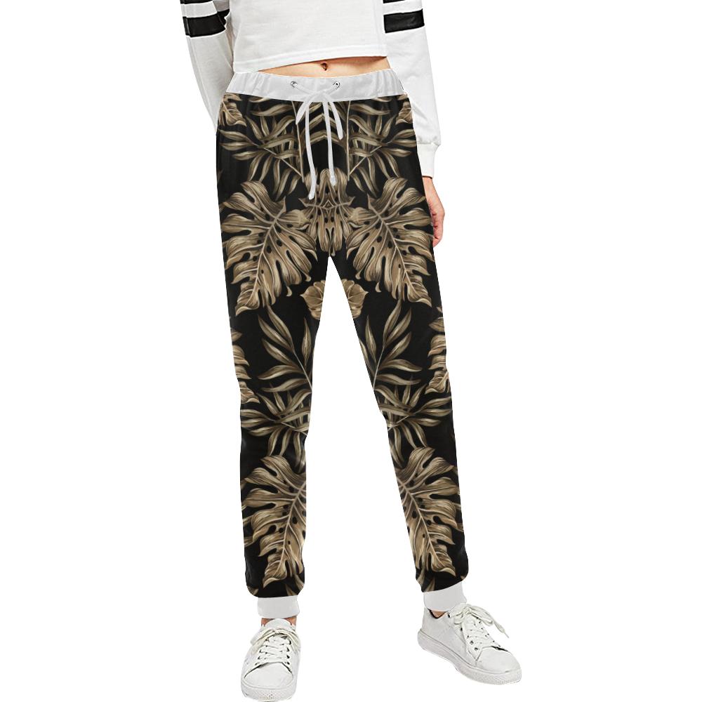 Brown Tropical Palm Leaves Unisex Casual Sweatpants (Model L11)-JTAMIGO.COM