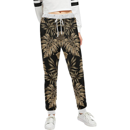 Brown Tropical Palm Leaves Unisex Casual Sweatpants (Model L11)-JTAMIGO.COM