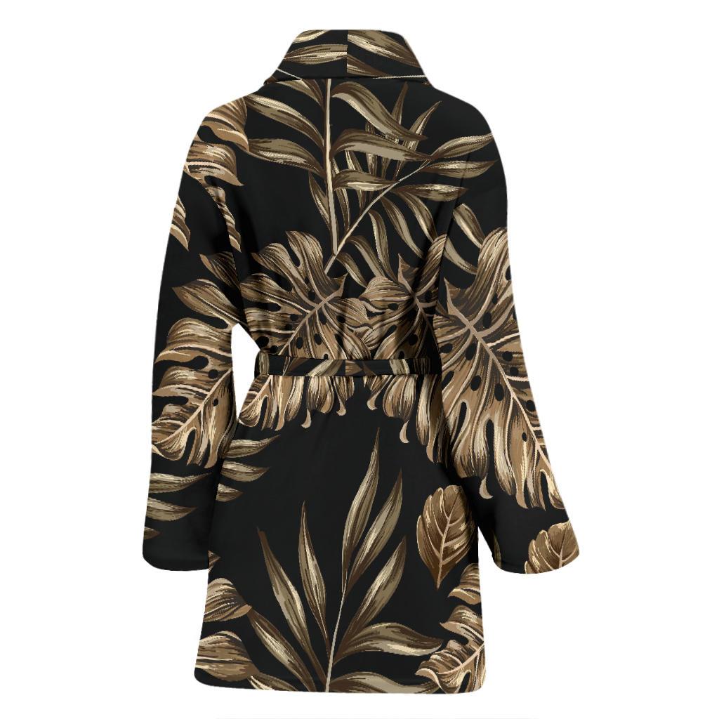 Brown Tropical Palm Leaves Women Bath Robe-JTAMIGO.COM