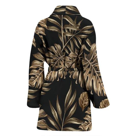 Brown Tropical Palm Leaves Women Bath Robe-JTAMIGO.COM