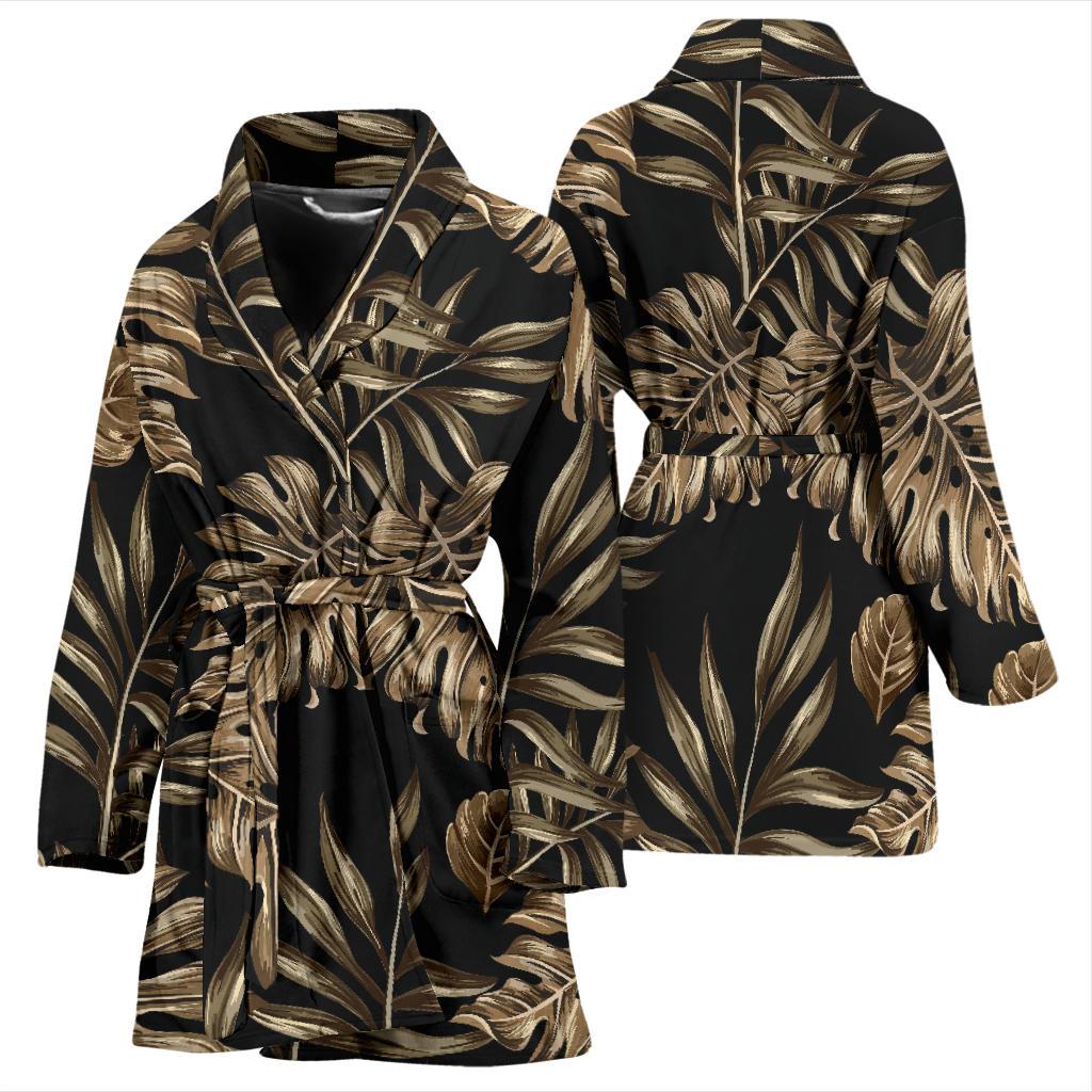 Brown Tropical Palm Leaves Women Bath Robe-JTAMIGO.COM