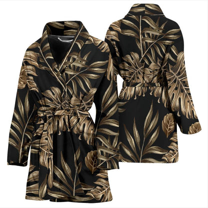 Brown Tropical Palm Leaves Women Bath Robe-JTAMIGO.COM