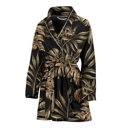 Brown Tropical Palm Leaves Women Bath Robe-JTAMIGO.COM