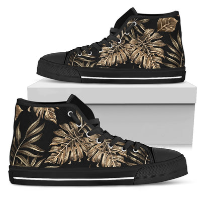 Brown Tropical Palm Leaves Women High Top Shoes