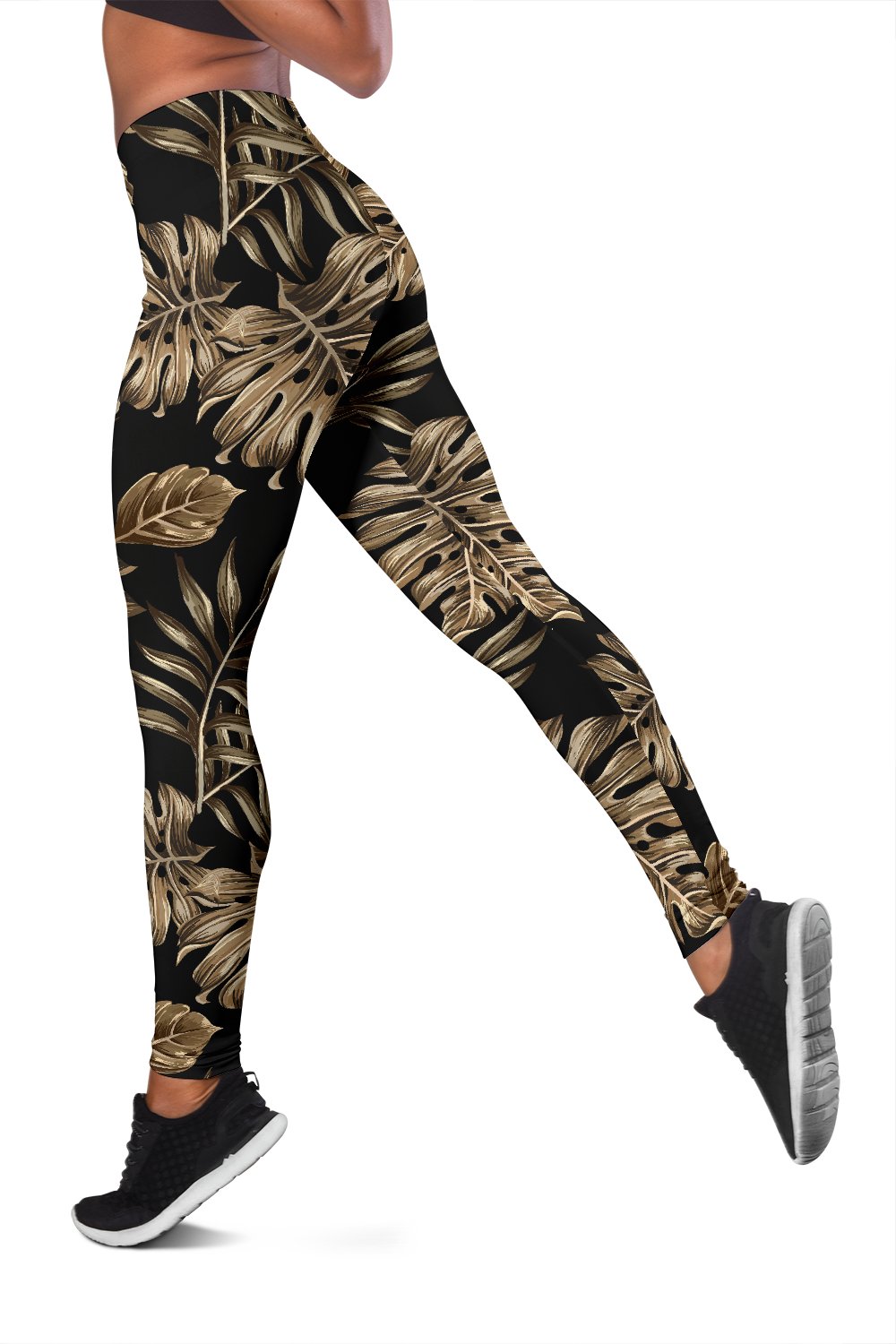 Brown Tropical Palm Leaves Women Leggings