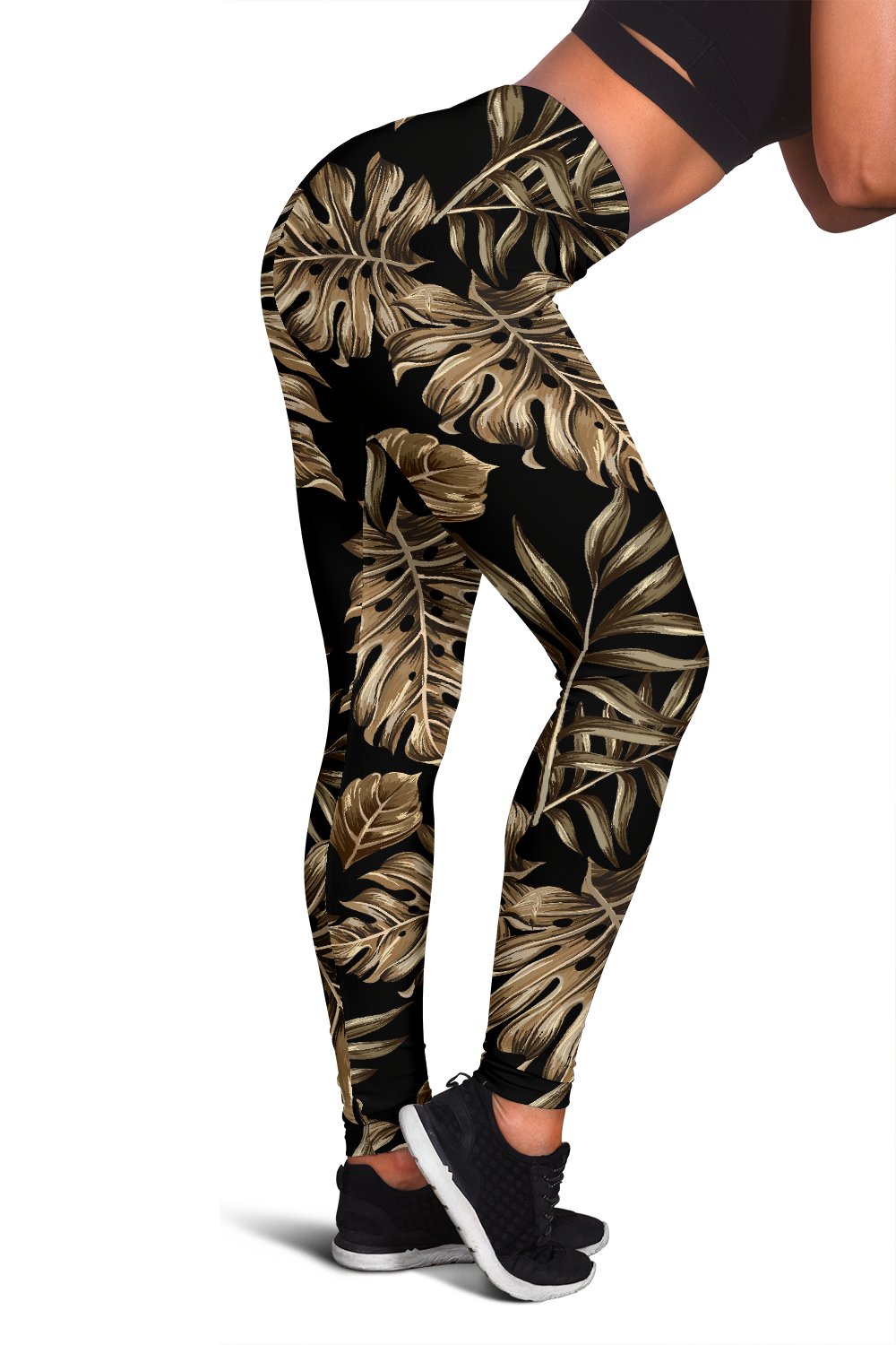Brown Tropical Palm Leaves Women Leggings
