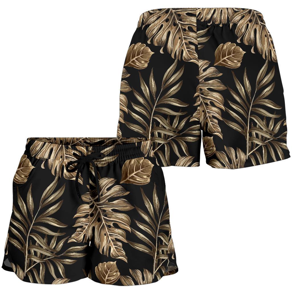 Brown Tropical Palm Leaves Women Shorts-JTAMIGO.COM