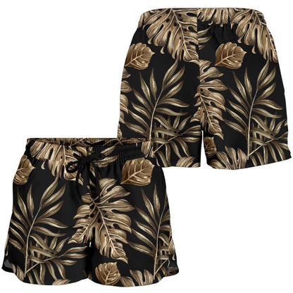 Brown Tropical Palm Leaves Women Shorts-JTAMIGO.COM