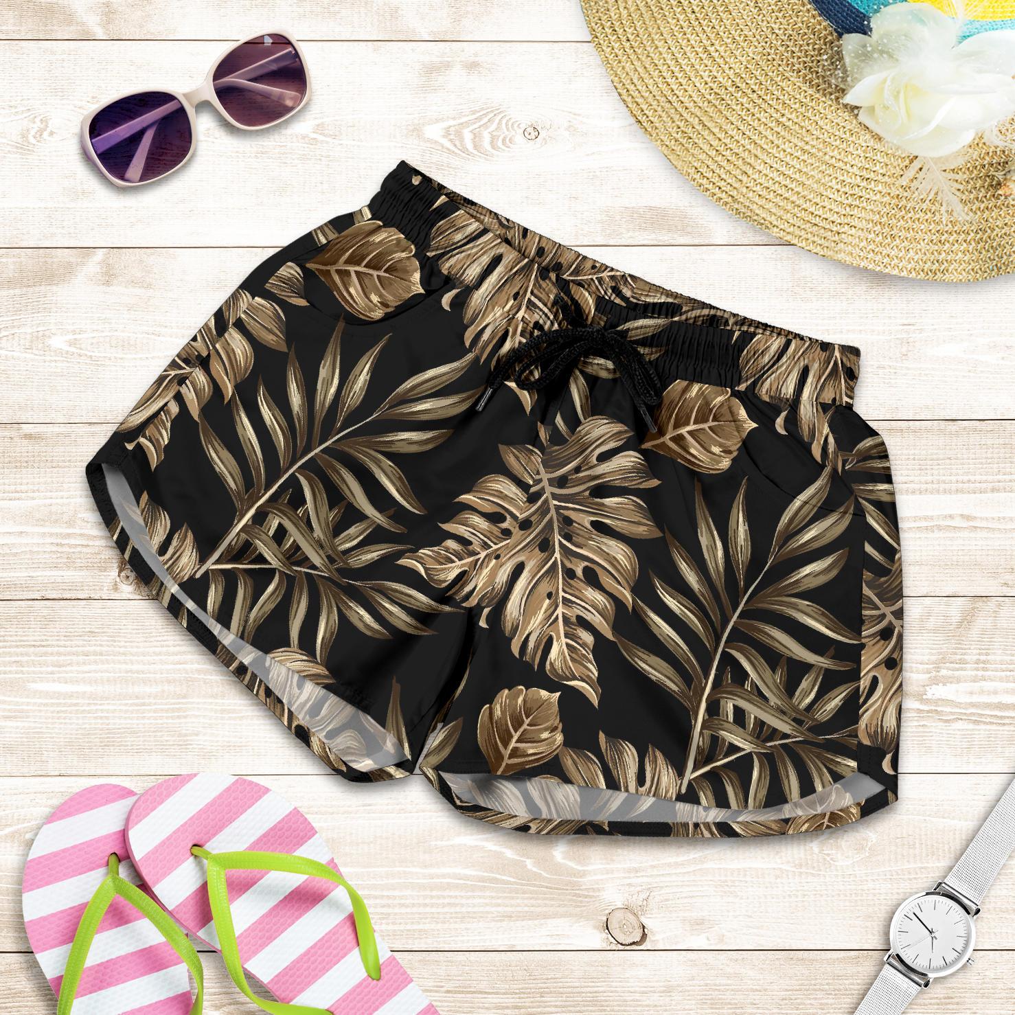 Brown Tropical Palm Leaves Women Shorts-JTAMIGO.COM