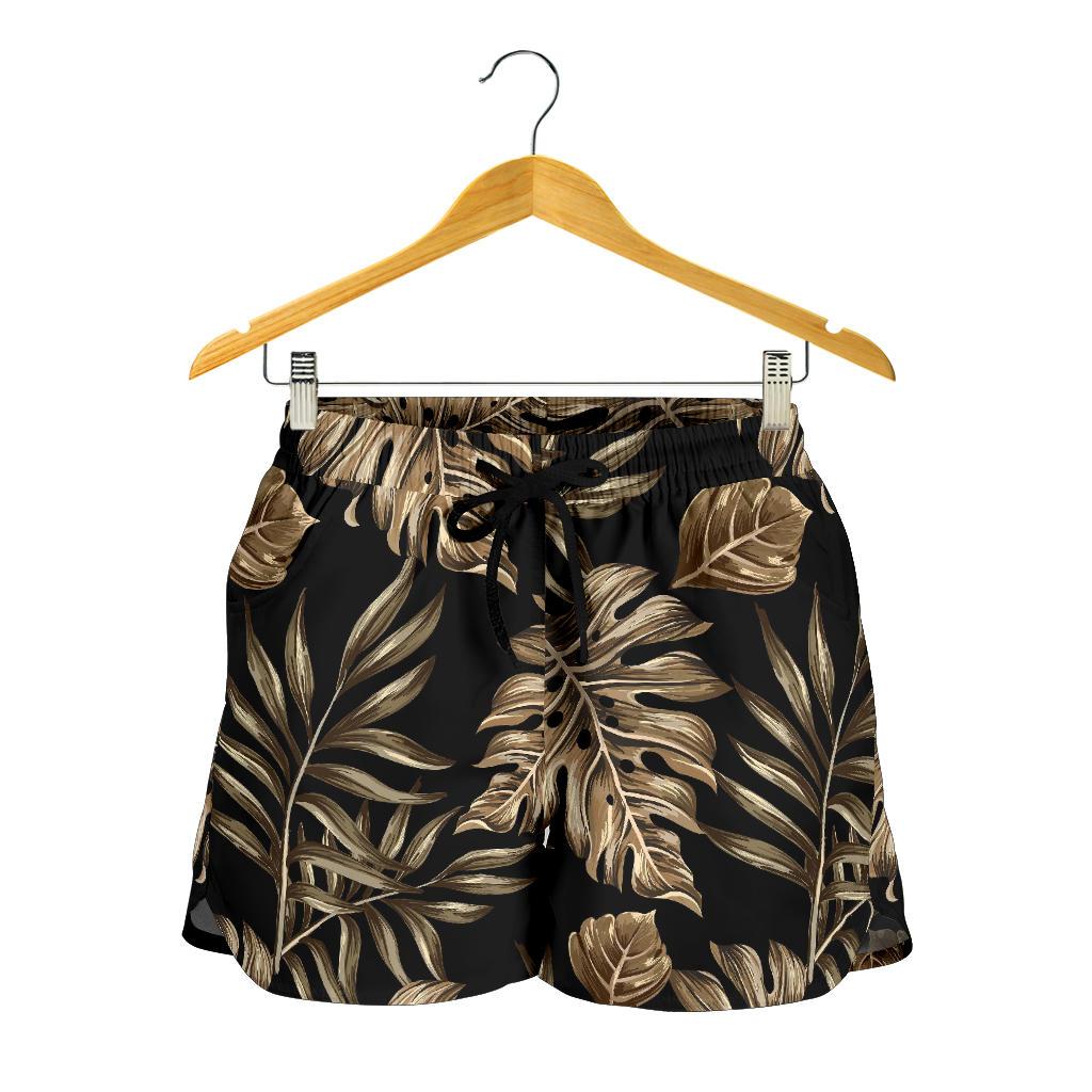Brown Tropical Palm Leaves Women Shorts-JTAMIGO.COM