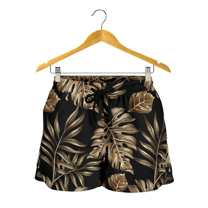 Brown Tropical Palm Leaves Women Shorts-JTAMIGO.COM