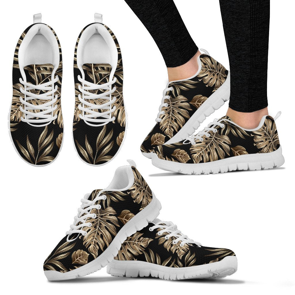 Brown Tropical Palm Leaves Women Sneakers Shoes