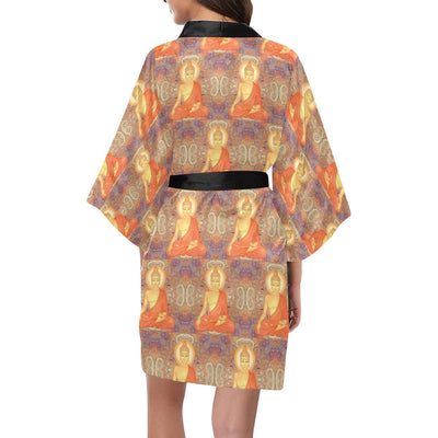 Buddha Indian Colorful Print Women Short Kimono Robe