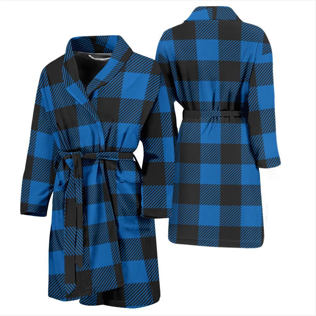 Buffalo check Blue Pattern Print Design 03 Men Bathrobe-JORJUNE.COM