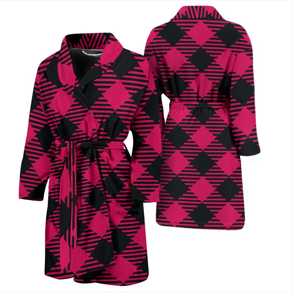 Buffalo check Pink Pattern Print Design 01 Men Bathrobe-JORJUNE.COM
