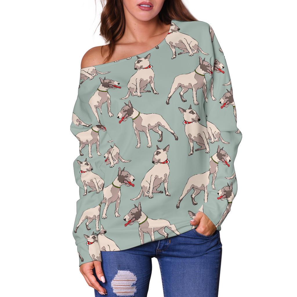 Bull Terrier Cute Print Pattern Off Shoulder Sweatshirt