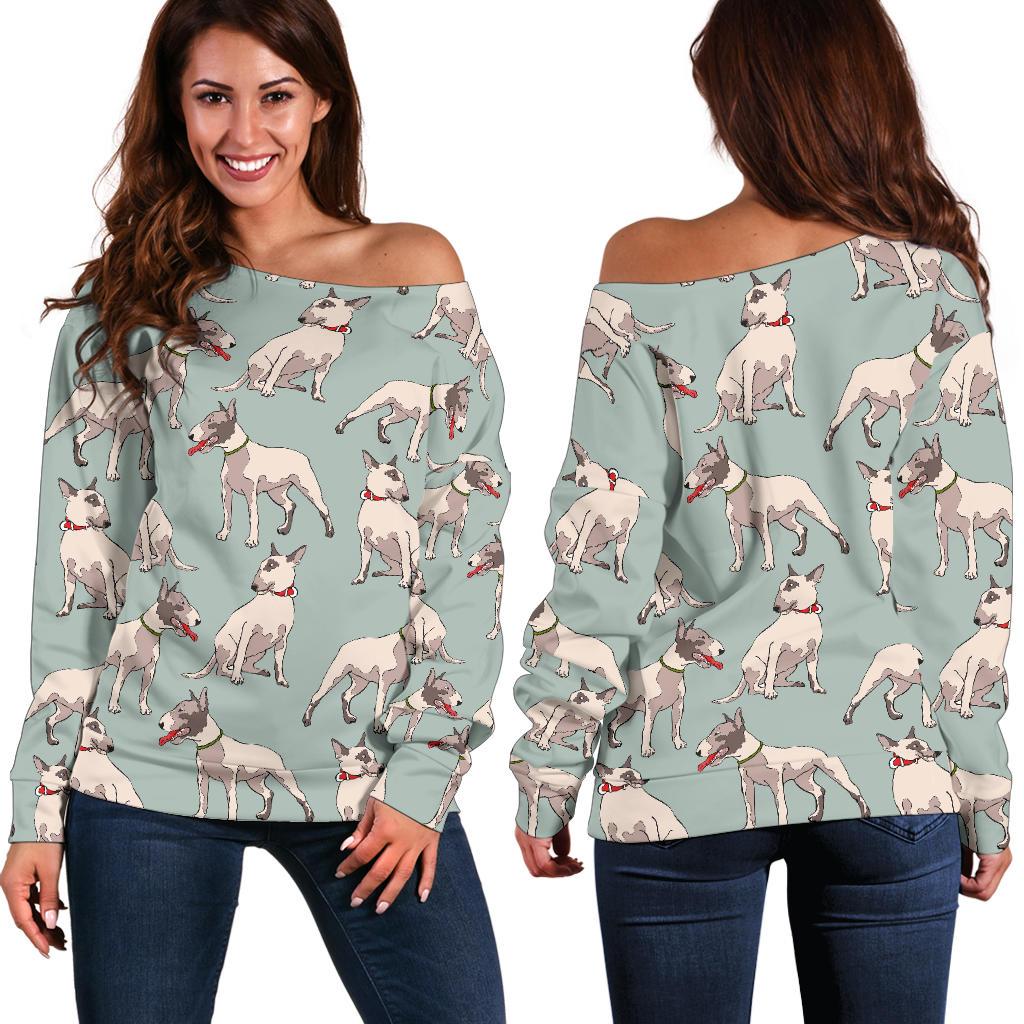 Bull Terrier Cute Print Pattern Off Shoulder Sweatshirt
